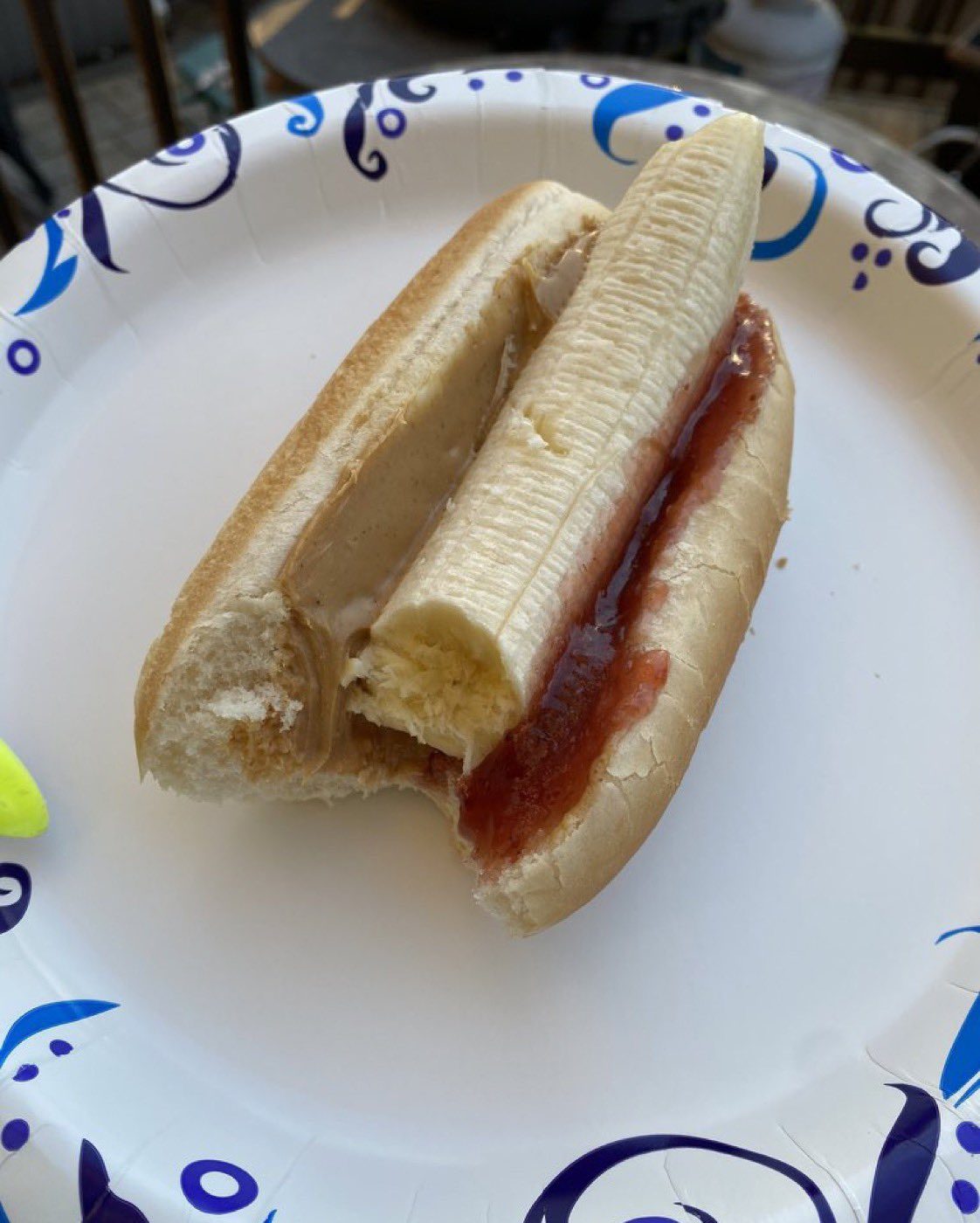 A banana and jam sandwich