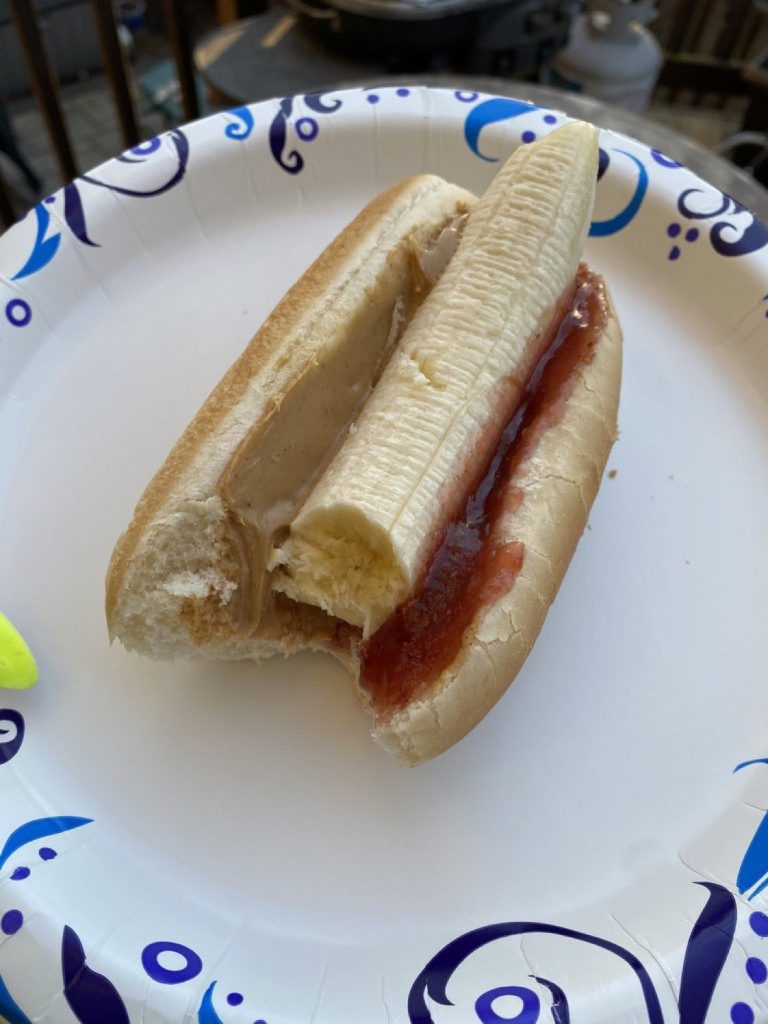 A banana and jam sandwich
