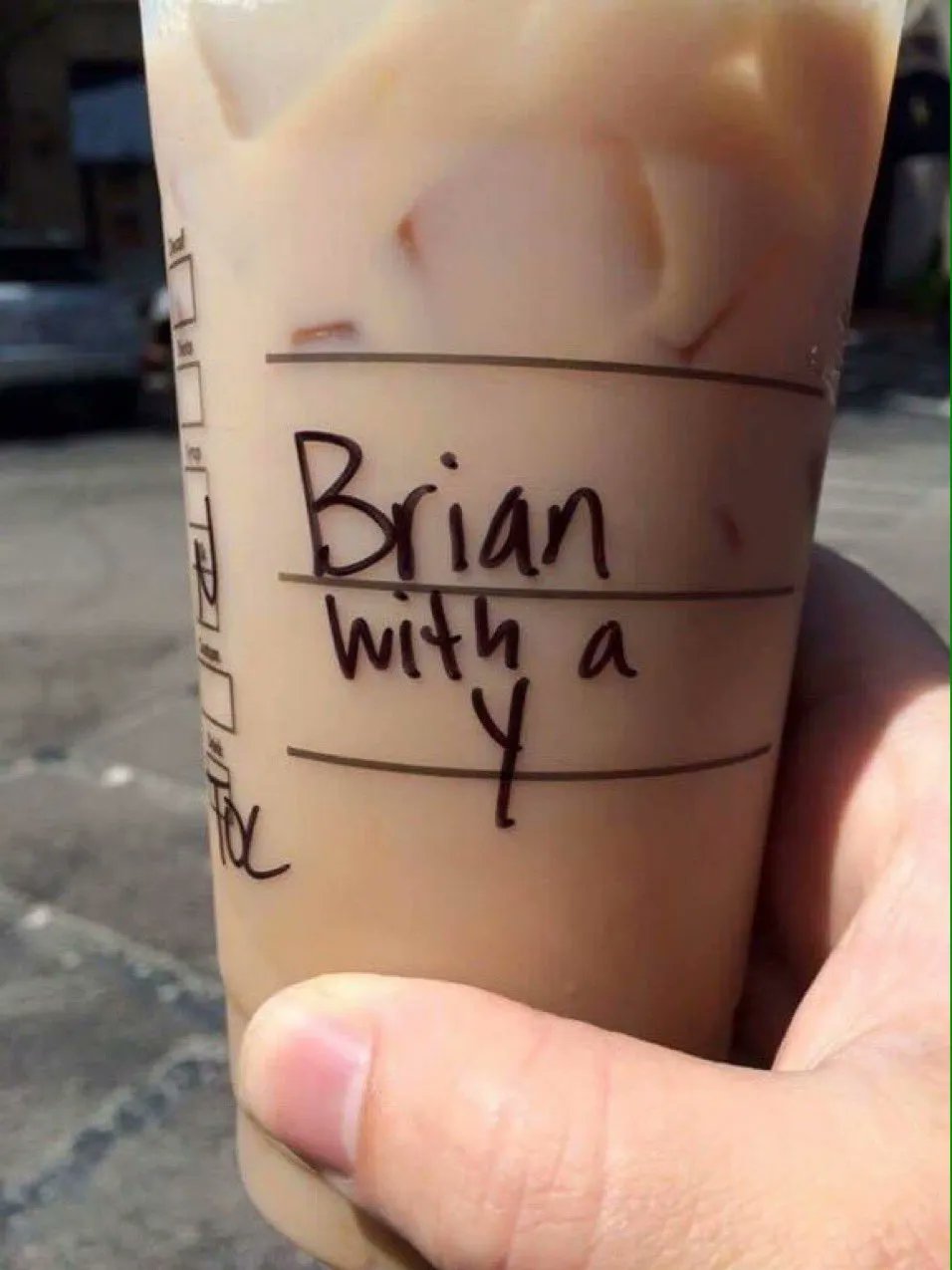 A coffee cup labeled Brian with a Y